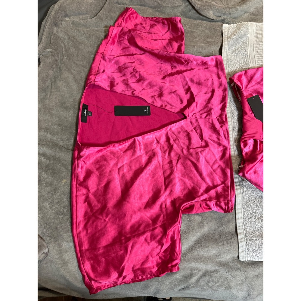 NWT Lulus Size Small Flirt For Fun Fuchsia Tie-Front Two-Piece Wide-Leg Jumpsuit - Picture 8 of 9
